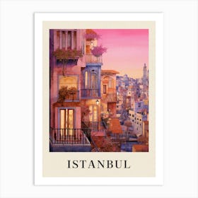 Istanbul Turkey 7 Vintage Pink Travel Illustration Poster Art Print