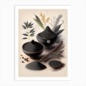 Black Sesame Spices And Herbs Retro Drawing 1 Art Print