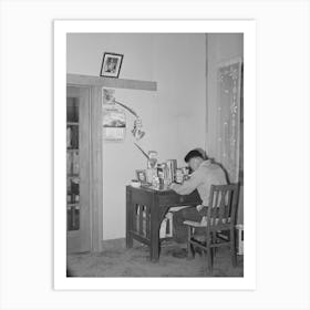 Son Of Japanese Fruit Farmer At His Desk, Placer County, California By Russell Lee Art Print