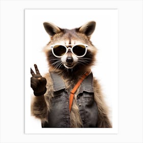 A Bahamian Raccoon Doing Peace Sign Wearing Sunglasses 1 Art Print