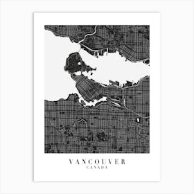 Vancouver Canada Minimal Black Mono Street Map  Art Print