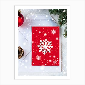 Abstract Winter Themed Illustration Featuring A Small White Ornament Framed By Satin Snowflakes On (5) Art Print