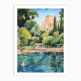 Swimming In Corfu Greece Watercolour Art Print