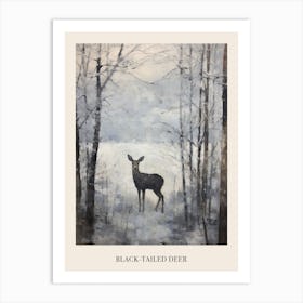 Vintage Winter Animal Painting Poster Black Tailed Deer 1 Art Print