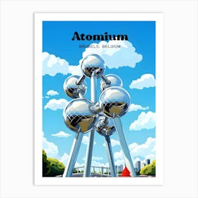 Atomium Illustration Artwork Brussels Travel Decor Belgium Souvenir Art Print