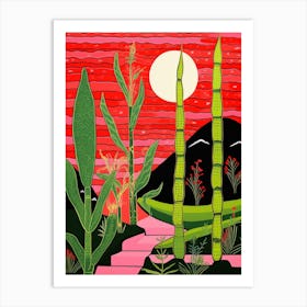 Pink And Red Plant Illustration Snake Plant 2 Art Print