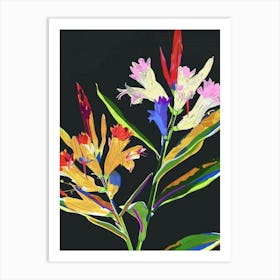 Neon Flowers On Black Celosia 4 Art Print