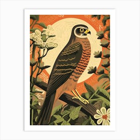 Vintage Bird Linocut Eurasian Sparrowhawk 4 Art Print