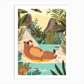 Sloth Bear Relaxing In A Hot Spring Storybook Illustration 1 Art Print