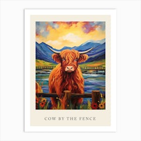 Colourful Highland Cow By The Fence Art Print