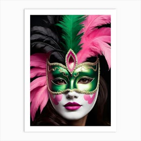 A Woman In A Carnival Mask, Pink And Black (62) Art Print