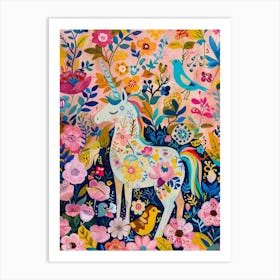 Unicorn With Woodland Friends Fauvism Inspired 3 Art Print