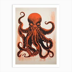 Octopus, Woodblock Animal  Drawing 3 Art Print