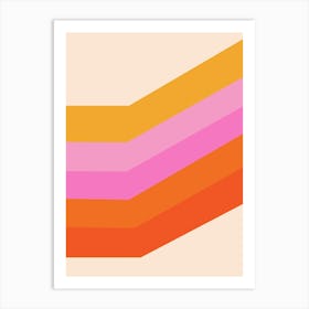 Retro Aesthetic Diagonal Geometric Stripes in Pink Orange and Yellow Art Print