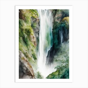 Karawau Gorge Waterfalls, New Zealand Water Colour  (3) Art Print