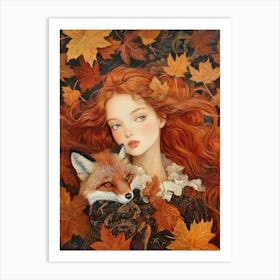 Autumn Girl With Fox 2 Art Print