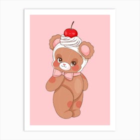 Cute Cherry Teddy Bear Art Print