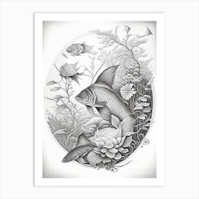 Kage Shiro Koi Fish 1, Haeckel Style Illustastration Art Print