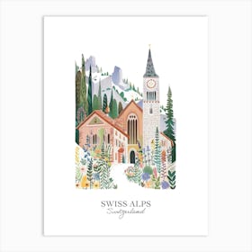 Swiss Alps Switzerland Gouache Travel Illustration Art Print