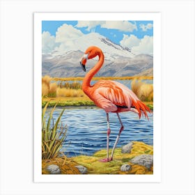 Greater Flamingo Andean Plateau Chile Tropical Illustration 3 Art Print