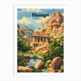 Hampi India Lost City Travel Illustration Art Print