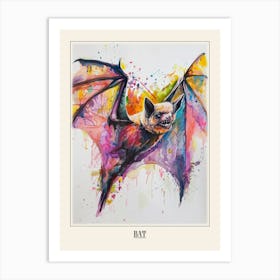 Bat Colourful Watercolour 2 Poster Art Print