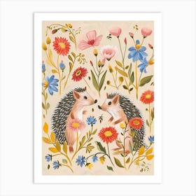 Folksy Floral Animal Drawing Hedgehog 7 Art Print