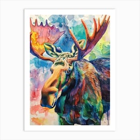 Moose Colourful Watercolour 3 Art Print