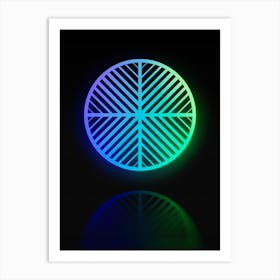 Neon Blue and Green Abstract Geometric Glyph on Black n.0130 Art Print