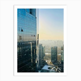 A Picture Of A Contemporary Office Building Its Sleek Facade Reflecting The Early Morning Sunlight (4) Art Print