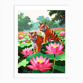 Tiger And Lotus Art Print