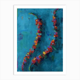 Two Red Chilis In Teal Art Print