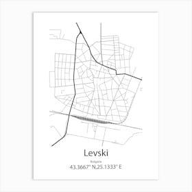 Levski,Bulgaria Minimalist Map Art Print