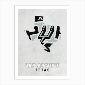 San Antonio Spurs San Antonio Texas State Map Art Print