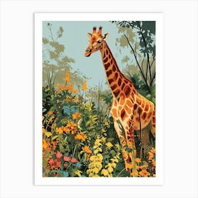 Modern Illustration Of A Giraffe In The Plants 8 Art Print