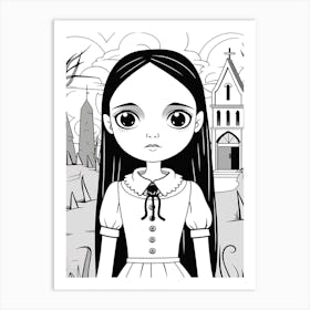 Wednesday Addams Line Art Illustration 6 Fan Art Art Print