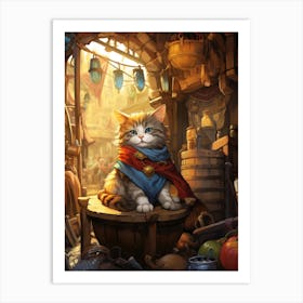 Cute Cat In Regal Clothes At A Medieval Market Art Print