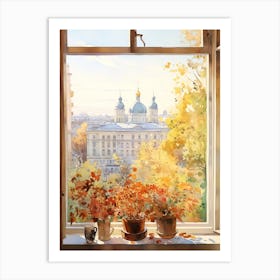Window View Of Kiev Ukraine In Autumn Fall, Watercolour 1 Art Print