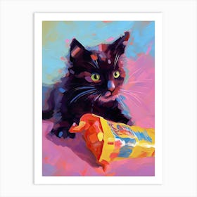 A Black Cat Kitten Oil Painting 8 Art Print