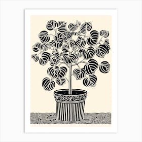 B&W Plant Illustration Rubber Plant Tineke Art Print