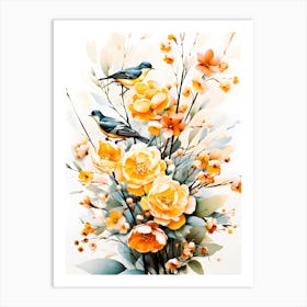 Serenade Of Spring Avian Refuge Among Blossoms Art Print