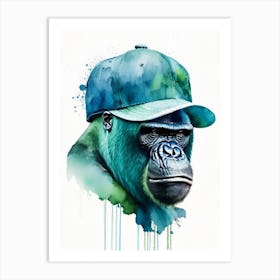 Gorilla In Baseball Cap Gorillas Mosaic Watercolour 1 Art Print