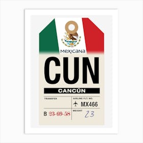 Cancún (CUN) Mexico Vintage Airline Luggage Tag Art Print