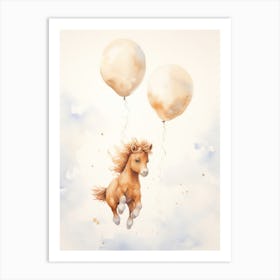 Baby Horse Flying With Ballons, Watercolour Nursery Art 3 Art Print