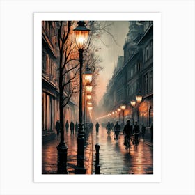 Old Town At Night Art Print