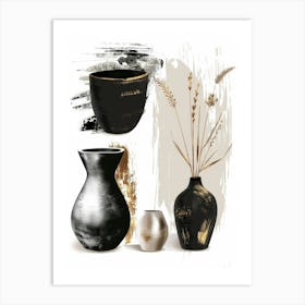 Black And Gold Vases 1 Art Print