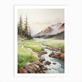 Watercolour Of A Mountain Stream.17 Art Print