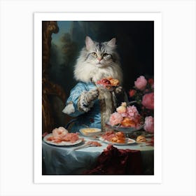 Luxury Cat Banquet Rococo Style Art Print
