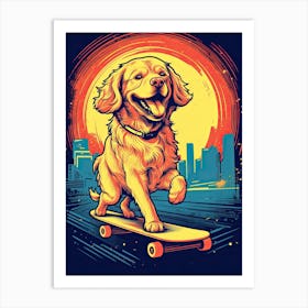 Golden Retriever Dog Skateboarding Illustration 2 Art Print