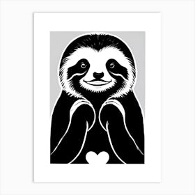 I Love Sloth's Black And White Artwork Art Print